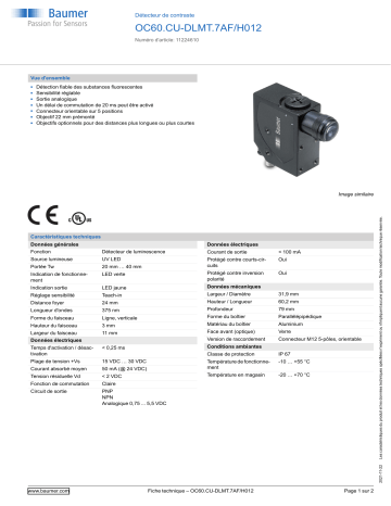 Baumer OC60.CU-DLMT.7AF/H012 Diffuse contrast sensor Fiche technique | Fixfr