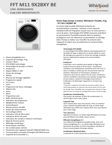 Whirlpool FFT M11 9X2BXY BE Dryer Manuel utilisateur | Fixfr