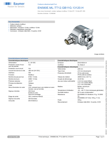 Baumer EN580E.ML-TT12.GB11G.13120.H Absolute encoder Fiche technique | Fixfr