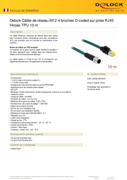 DeLOCK 87843 Network cable M12 4 pin D-coded to RJ45 Hirose plug TPU 10 m Fiche technique