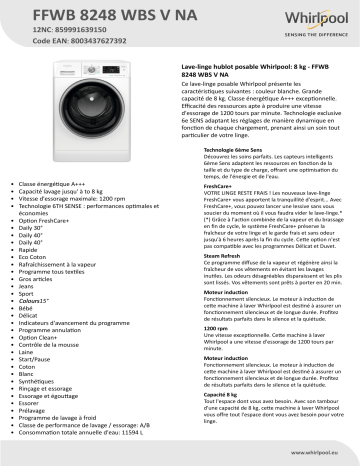 Whirlpool FFWB 8248 WBS V NA Washing machine Manuel utilisateur | Fixfr