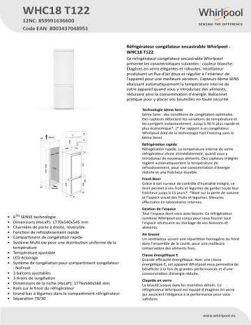 Whirlpool WHC18 T122 Fridge/freezer combination Manuel utilisateur | Fixfr