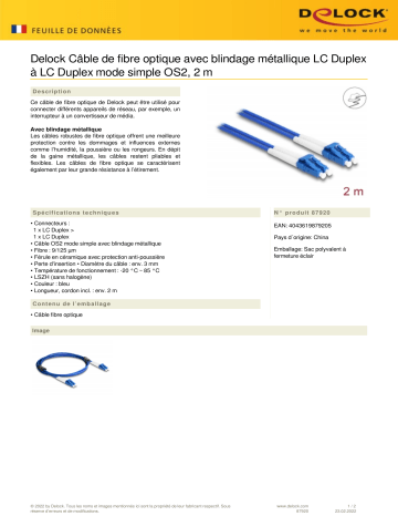 DeLOCK 87920 Fiber Optical Cable Fiche technique | Fixfr