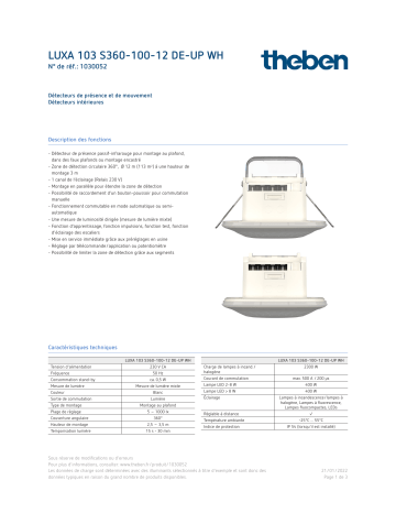 THEBEN LUXA 103 S360-100-12 DE-UP WH Fiche technique | Fixfr