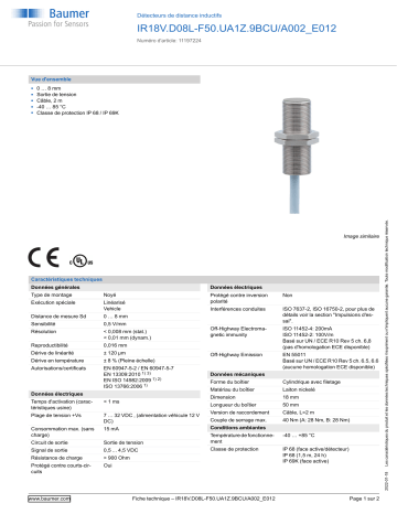 Baumer IR18V.D08L-F50.UA1Z.9BCU/A002_E012 Inductive distance sensor Fiche technique | Fixfr