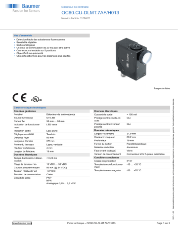 Baumer OC60.CU-DLMT.7AF/H013 Diffuse contrast sensor Fiche technique | Fixfr