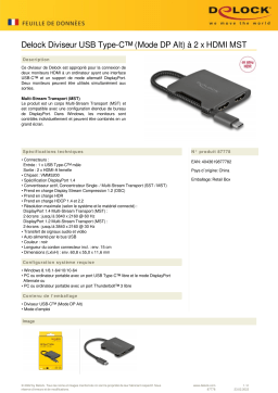 DeLOCK 87778 USB Type-C™ Splitter (DP Alt Mode) to 2 x HDMI MST 4K 60 Hz Fiche technique