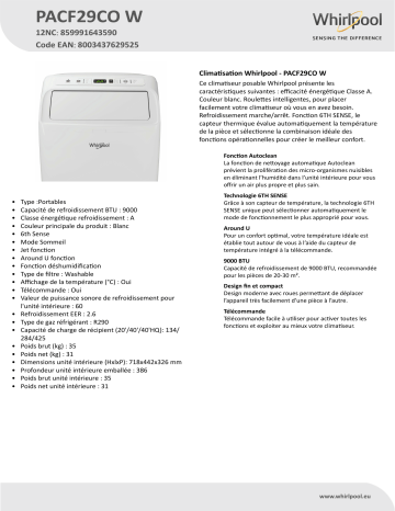 Whirlpool PACF29CO W Air Conditioner Manuel utilisateur | Fixfr