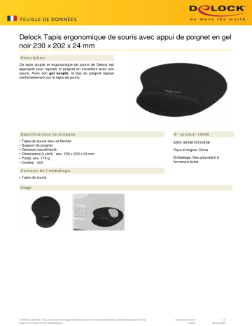 DeLOCK 12040 Ergonomic Mouse pad Fiche technique | Fixfr