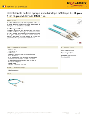 DeLOCK 87907 Fiber Optical Cable Fiche technique | Fixfr