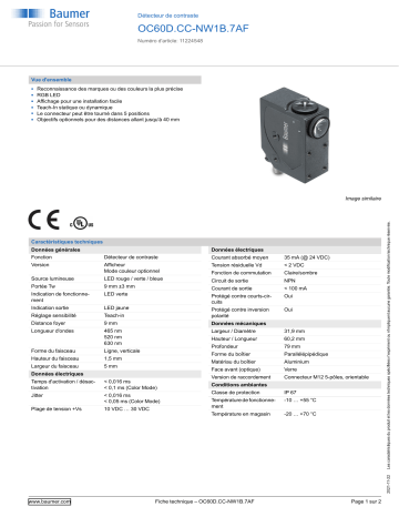 Baumer OC60D.CC-NW1B.7AF Diffuse contrast sensor Fiche technique | Fixfr