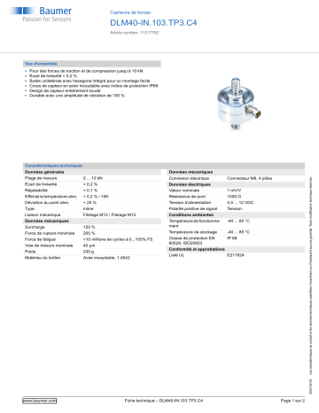 Baumer DLM40-IN.103.TP3.C4 Force sensor Fiche technique | Fixfr