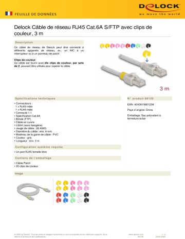 DeLOCK 80120 Network cable RJ45 Cat.6A S/FTP Fiche technique | Fixfr