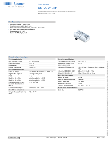 Baumer DST20-A102P Strain Sensor Fiche technique | Fixfr