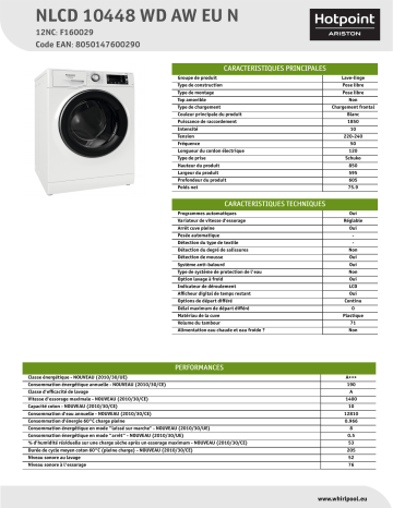 HOTPOINT/ARISTON NLCD 10448 WD AW EU N Washing machine Manuel utilisateur | Fixfr