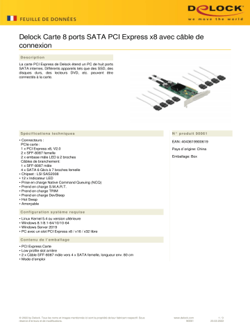 DeLOCK 90061 8 port SATA PCI Express x8 Card Fiche technique | Fixfr