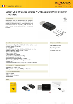 DeLOCK 12550 USB 3.0 Dual Band WLAN ac/a/b/g/n Micro Stick 867 + 300 Mbps Fiche technique