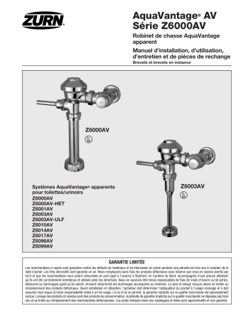 Zurn Z6017AV-H-O20 *1121 *CVR* AV F/ CLINIC/SERV SINK Installation manuel | Fixfr