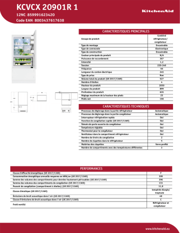 KitchenAid KCVCX 20901R 1 Fridge/freezer combination Manuel utilisateur | Fixfr