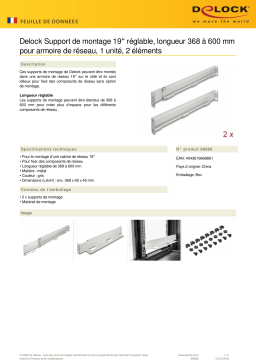 DeLOCK 66886 19″ Mounting bracket adjustable length 368 - 600 mm for network cabinet 1U grey 2 pieces Fiche technique