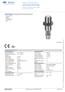 Baumer UR18.PA0-GP1B.7BO Ultrasonic proximity sensor Fiche technique