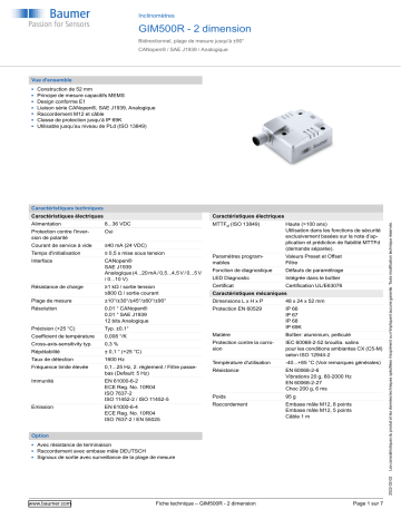 Baumer GIM500R - 2-dimensional Inclination sensor Fiche technique | Fixfr