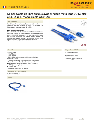 DeLOCK 87923 Fiber Optical Cable Fiche technique | Fixfr