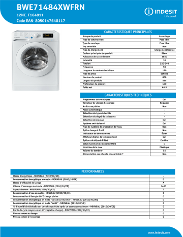 Indesit BWE71484XWFRN Washing machine Manuel utilisateur | Fixfr