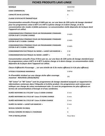 Miostar BAK 7 C Washing machine Product information | Fixfr