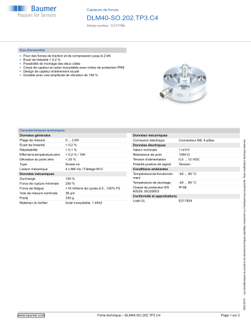 Baumer DLM40-SO.202.TP3.C4 Force sensor Fiche technique | Fixfr