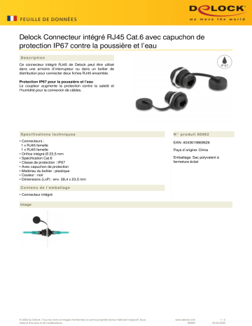 DeLOCK 86962 RJ45 Cat.6 built-in connector Fiche technique | Fixfr