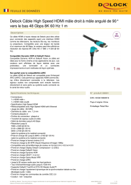 DeLOCK 86991 High Speed HDMI cable male straight to male 90° downwards angled 48 Gbps 8K 60 Hz 1 m Fiche technique