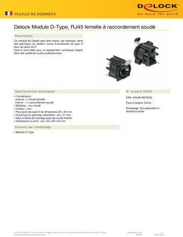 DeLOCK 87822 D-Type Module RJ45 jack to solder connection Fiche technique | Fixfr