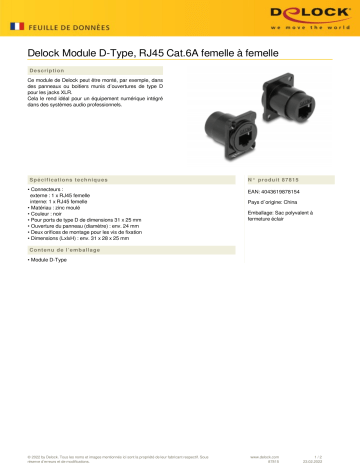 DeLOCK 87815 D-Type Module RJ45 Cat.6A female to female Fiche technique | Fixfr