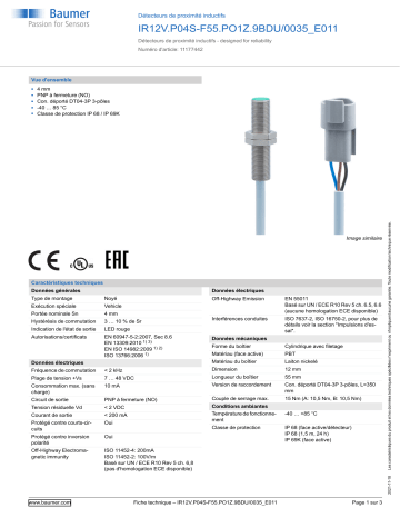 Baumer IR12V.P04S-F55.PO1Z.9BDU/0035_E011 Inductive proximity switch Fiche technique | Fixfr