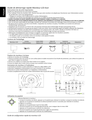 Acer XZ322QUS Monitor Guide de démarrage rapide | Fixfr