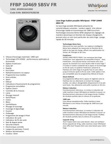 Whirlpool FFBP 10469 SBSV FR Washing machine Manuel utilisateur | Fixfr