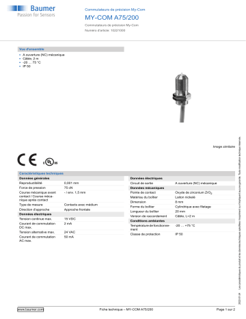 Baumer MY-COM A75/200 My-Com precision switch Fiche technique | Fixfr