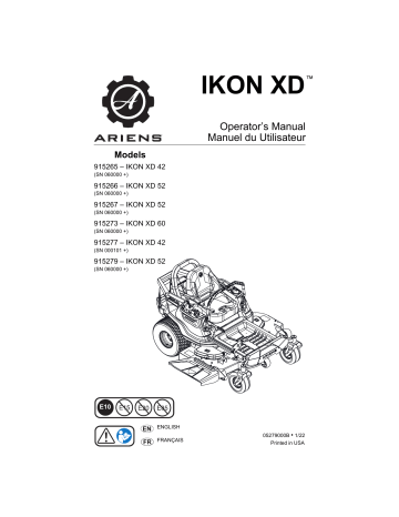 915279 | 915267 | 915273 | 915265 | Ariens 915266 IKON-XD 52 KOHLER Manuel utilisateur | Fixfr