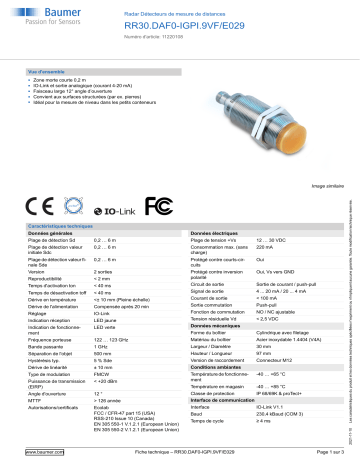 Baumer RR30.DAF0-IGPI.9VF/E029 Radar distance measuring sensor Fiche technique | Fixfr