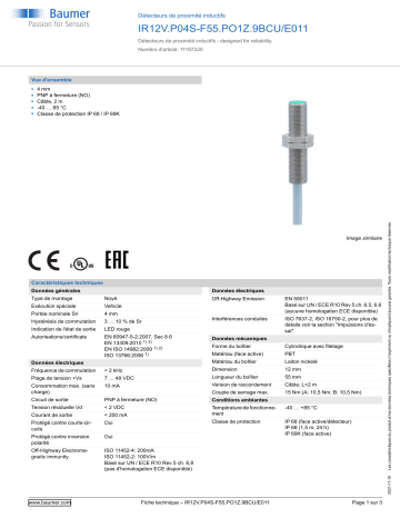 Baumer IR12V.P04S-F55.PO1Z.9BCU/E011 Inductive proximity switch Fiche technique | Fixfr