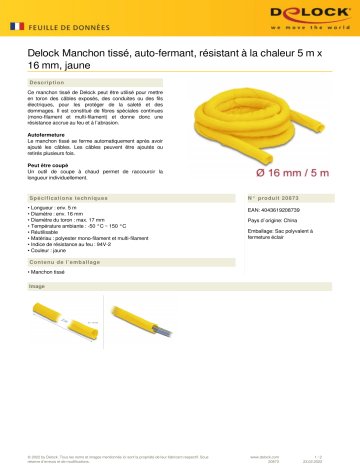 DeLOCK 20873 Woven Sleeve self-closing heat-resistant 5 m x 16 mm yellow Fiche technique | Fixfr