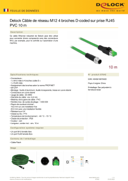 DeLOCK 87842 Network cable M12 4 pin D-coded to RJ45 plug PVC 10 m Fiche technique