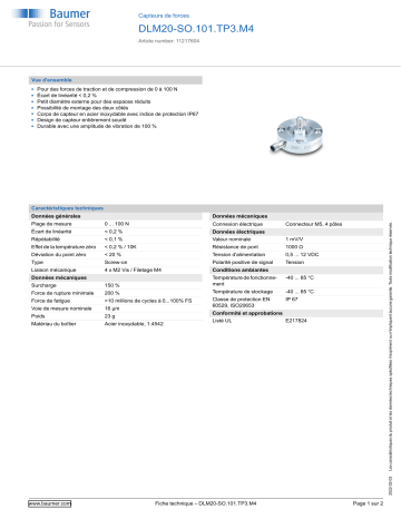 Baumer DLM20-SO.101.TP3.M4 Force sensor Fiche technique | Fixfr