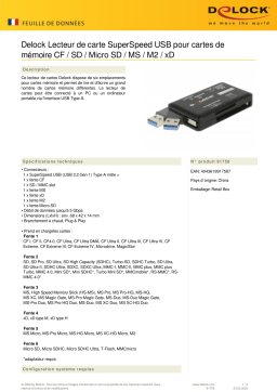 DeLOCK 91758 SuperSpeed USB Card Reader for CF / SD / Micro SD / MS / M2 / xD memory cards Fiche technique