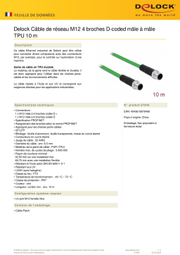 DeLOCK 87840 Network cable M12 4 pin D-coded male to male TPU 10 m Fiche technique