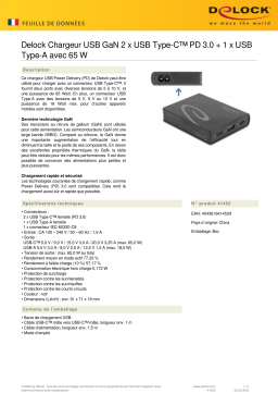 DeLOCK 41452 USB GaN Charger 2 x USB Type-C™ PD 3.0 + 1 x USB Type-A Fiche technique