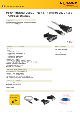 DeLOCK 61314 Adapter USB 2.0 Type-A to 1 x Serial RS-232 D-Sub 9 + Adapter D-Sub 25 Fiche technique