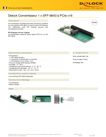 DeLOCK 64173 Converter 1 x SFF-8643 to PCIe x16 Fiche technique | Fixfr