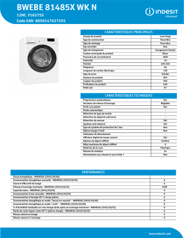 Indesit BWEBE 81485X WK N Washing machine Manuel utilisateur | Fixfr